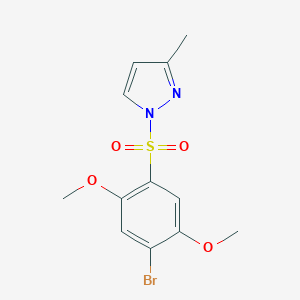 molecular formula C12H13BrN2O4S B497828 1-[(4-bromo-2,5-dimethoxyphenyl)sulfonyl]-3-methyl-1H-pyrazole CAS No. 944785-40-4