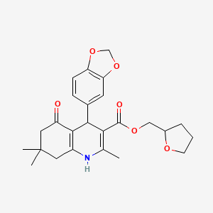 molecular formula C25H29NO6 B4978344 tetrahydro-2-furanylmethyl 4-(1,3-benzodioxol-5-yl)-2,7,7-trimethyl-5-oxo-1,4,5,6,7,8-hexahydro-3-quinolinecarboxylate 