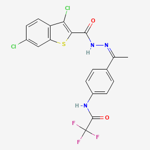 molecular formula C19H12Cl2F3N3O2S B4978910 N-(4-{N-[(3,6-dichloro-1-benzothien-2-yl)carbonyl]ethanehydrazonoyl}phenyl)-2,2,2-trifluoroacetamide 