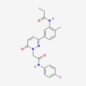 molecular formula C22H21FN4O3 B4978928 N-[5-(1-{2-[(4-fluorophenyl)amino]-2-oxoethyl}-6-oxo-1,6-dihydro-3-pyridazinyl)-2-methylphenyl]propanamide 