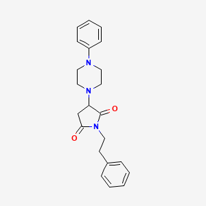 molecular formula C22H25N3O2 B4979078 1-(2-phenylethyl)-3-(4-phenyl-1-piperazinyl)-2,5-pyrrolidinedione 