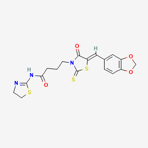 molecular formula C18H17N3O4S3 B4979350 4-[5-(1,3-benzodioxol-5-ylmethylene)-4-oxo-2-thioxo-1,3-thiazolidin-3-yl]-N-(4,5-dihydro-1,3-thiazol-2-yl)butanamide 