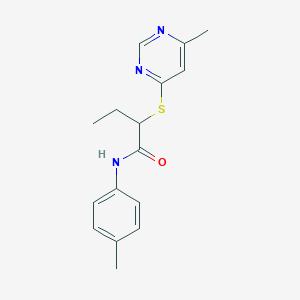 molecular formula C16H19N3OS B4979373 N-(4-methylphenyl)-2-[(6-methyl-4-pyrimidinyl)thio]butanamide 