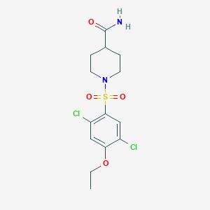 molecular formula C14H18Cl2N2O4S B497949 1-[(2,5-Dichloro-4-ethoxyphenyl)sulfonyl]-4-piperidinecarboxamide 