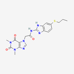 molecular formula C19H21N7O3S B4979534 2-(1,3-dimethyl-2,6-dioxo-1,2,3,6-tetrahydro-7H-purin-7-yl)-N-[5-(propylthio)-1H-benzimidazol-2-yl]acetamide 