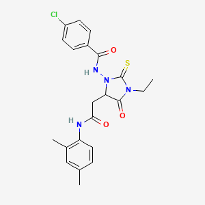 molecular formula C22H23ClN4O3S B4979790 4-chloro-N-(5-{2-[(2,4-dimethylphenyl)amino]-2-oxoethyl}-3-ethyl-4-oxo-2-thioxo-1-imidazolidinyl)benzamide 