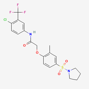 molecular formula C20H20ClF3N2O4S B4979814 N-[4-chloro-3-(trifluoromethyl)phenyl]-2-[2-methyl-4-(1-pyrrolidinylsulfonyl)phenoxy]acetamide 