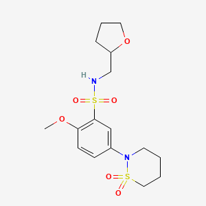 molecular formula C16H24N2O6S2 B4979879 5-(1,1-dioxido-1,2-thiazinan-2-yl)-2-methoxy-N-(tetrahydro-2-furanylmethyl)benzenesulfonamide 