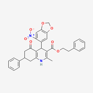 2-phenylethyl 2-methyl-4-(6-nitro-1,3-benzodioxol-5-yl)-5-oxo-7-phenyl-1,4,5,6,7,8-hexahydro-3-quinolinecarboxylate