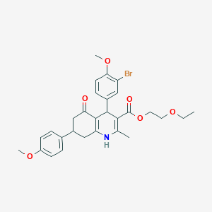 molecular formula C29H32BrNO6 B4979976 2-ethoxyethyl 4-(3-bromo-4-methoxyphenyl)-7-(4-methoxyphenyl)-2-methyl-5-oxo-1,4,5,6,7,8-hexahydro-3-quinolinecarboxylate 
