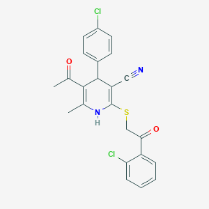 molecular formula C23H18Cl2N2O2S B4980065 5-acetyl-4-(4-chlorophenyl)-2-{[2-(2-chlorophenyl)-2-oxoethyl]thio}-6-methyl-1,4-dihydro-3-pyridinecarbonitrile 