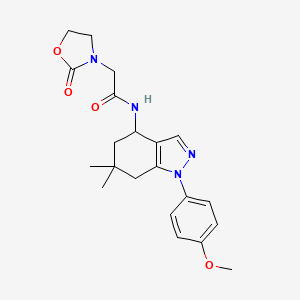 molecular formula C21H26N4O4 B4980472 N-[1-(4-methoxyphenyl)-6,6-dimethyl-4,5,6,7-tetrahydro-1H-indazol-4-yl]-2-(2-oxo-1,3-oxazolidin-3-yl)acetamide 
