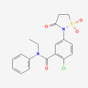 molecular formula C18H17ClN2O4S B4980493 2-chloro-5-(1,1-dioxido-3-oxo-2-isothiazolidinyl)-N-ethyl-N-phenylbenzamide 