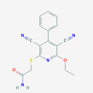 molecular formula C17H14N4O2S B498050 2-[(3,5-Dicyano-6-ethoxy-4-phenyl-2-pyridinyl)sulfanyl]acetamide 