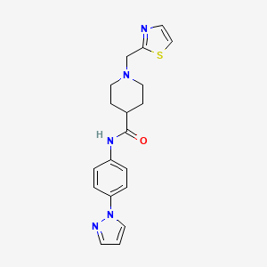 molecular formula C19H21N5OS B4980758 N-[4-(1H-pyrazol-1-yl)phenyl]-1-(1,3-thiazol-2-ylmethyl)-4-piperidinecarboxamide 