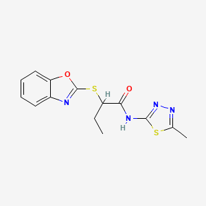molecular formula C14H14N4O2S2 B4980766 2-(1,3-benzoxazol-2-ylthio)-N-(5-methyl-1,3,4-thiadiazol-2-yl)butanamide 