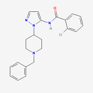 molecular formula C22H23ClN4O B4980813 N-[1-(1-benzyl-4-piperidinyl)-1H-pyrazol-5-yl]-2-chlorobenzamide 