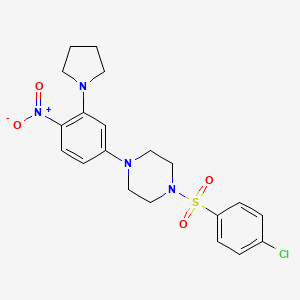 molecular formula C20H23ClN4O4S B4980817 1-[(4-chlorophenyl)sulfonyl]-4-[4-nitro-3-(1-pyrrolidinyl)phenyl]piperazine 
