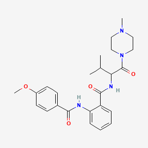 molecular formula C25H32N4O4 B4980918 2-[(4-methoxybenzoyl)amino]-N-{2-methyl-1-[(4-methyl-1-piperazinyl)carbonyl]propyl}benzamide 