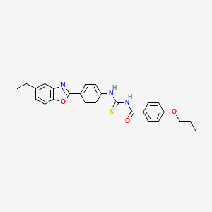 molecular formula C26H25N3O3S B4980952 N-({[4-(5-ethyl-1,3-benzoxazol-2-yl)phenyl]amino}carbonothioyl)-4-propoxybenzamide 