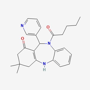 molecular formula C25H29N3O2 B4981015 3,3-dimethyl-10-pentanoyl-11-(3-pyridinyl)-2,3,4,5,10,11-hexahydro-1H-dibenzo[b,e][1,4]diazepin-1-one 