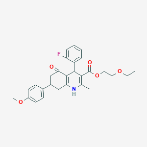 molecular formula C28H30FNO5 B4981050 2-ethoxyethyl 4-(2-fluorophenyl)-7-(4-methoxyphenyl)-2-methyl-5-oxo-1,4,5,6,7,8-hexahydro-3-quinolinecarboxylate 