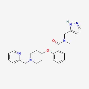 molecular formula C23H27N5O2 B4981079 N-methyl-N-(1H-pyrazol-5-ylmethyl)-2-{[1-(2-pyridinylmethyl)-4-piperidinyl]oxy}benzamide 