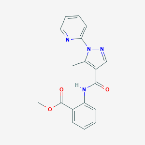 molecular formula C18H16N4O3 B498115 methyl 2-({[5-methyl-1-(2-pyridinyl)-1H-pyrazol-4-yl]carbonyl}amino)benzoate 