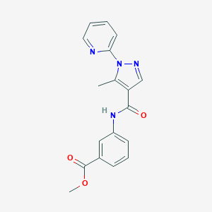 molecular formula C18H16N4O3 B498117 methyl 3-({[5-methyl-1-(2-pyridinyl)-1H-pyrazol-4-yl]carbonyl}amino)benzoate 