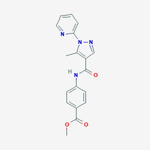molecular formula C18H16N4O3 B498118 methyl 4-({[5-methyl-1-(2-pyridinyl)-1H-pyrazol-4-yl]carbonyl}amino)benzoate 