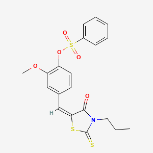 2-methoxy-4-[(4-oxo-3-propyl-2-thioxo-1,3-thiazolidin-5-ylidene)methyl]phenyl benzenesulfonate