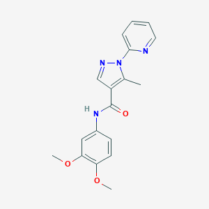 molecular formula C18H18N4O3 B498121 N-(3,4-dimethoxyphenyl)-5-methyl-1-(2-pyridinyl)-1H-pyrazole-4-carboxamide 