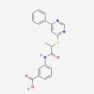 molecular formula C20H17N3O3S B4981290 3-({2-[(6-phenyl-4-pyrimidinyl)thio]propanoyl}amino)benzoic acid 