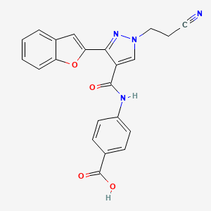 molecular formula C22H16N4O4 B4981522 4-({[3-(1-benzofuran-2-yl)-1-(2-cyanoethyl)-1H-pyrazol-4-yl]carbonyl}amino)benzoic acid 