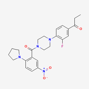molecular formula C24H27FN4O4 B4981625 1-(3-fluoro-4-{4-[5-nitro-2-(1-pyrrolidinyl)benzoyl]-1-piperazinyl}phenyl)-1-propanone 