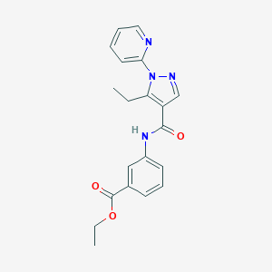 molecular formula C20H20N4O3 B498167 ethyl 3-({[5-ethyl-1-(2-pyridinyl)-1H-pyrazol-4-yl]carbonyl}amino)benzoate 