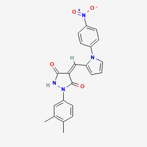 molecular formula C22H18N4O4 B4981847 1-(3,4-dimethylphenyl)-4-{[1-(4-nitrophenyl)-1H-pyrrol-2-yl]methylene}-3,5-pyrazolidinedione 