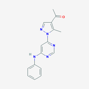 molecular formula C16H15N5O B498200 1-[1-(6-Anilinopyrimidin-4-yl)-5-methylpyrazol-4-yl]ethanone 