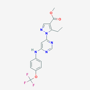 molecular formula C18H16F3N5O3 B498214 methyl 5-ethyl-1-{6-[4-(trifluoromethoxy)anilino]-4-pyrimidinyl}-1H-pyrazole-4-carboxylate 