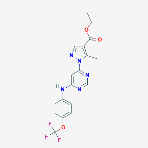 molecular formula C18H16F3N5O3 B498215 ethyl 5-methyl-1-{6-[4-(trifluoromethoxy)anilino]-4-pyrimidinyl}-1H-pyrazole-4-carboxylate 