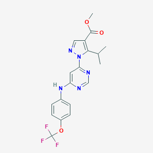 molecular formula C19H18F3N5O3 B498217 methyl 5-isopropyl-1-{6-[4-(trifluoromethoxy)anilino]-4-pyrimidinyl}-1H-pyrazole-4-carboxylate 