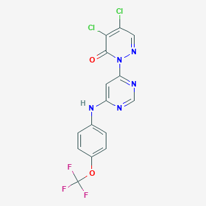 molecular formula C15H8Cl2F3N5O2 B498220 4,5-dichloro-2-{6-[4-(trifluoromethoxy)anilino]-4-pyrimidinyl}-3(2H)-pyridazinone 