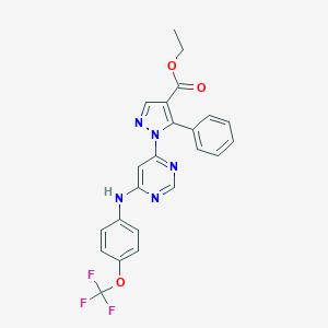 molecular formula C23H18F3N5O3 B498221 ethyl 5-phenyl-1-{6-[4-(trifluoromethoxy)anilino]-4-pyrimidinyl}-1H-pyrazole-4-carboxylate 
