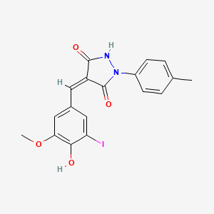 molecular formula C18H15IN2O4 B4982218 4-(4-hydroxy-3-iodo-5-methoxybenzylidene)-1-(4-methylphenyl)-3,5-pyrazolidinedione 