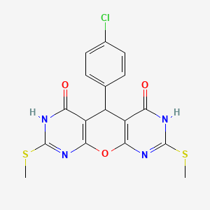 5-(4-chlorophenyl)-2,8-bis(methylthio)-5,7-dihydro-4H-pyrimido[5',4':5,6]pyrano[2,3-d]pyrimidine-4,6(3H)-dione