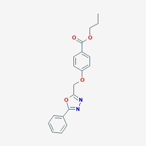 molecular formula C19H18N2O4 B498254 Propyl 4-[(5-phenyl-1,3,4-oxadiazol-2-yl)methoxy]benzoate 