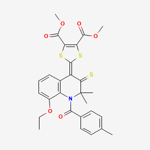 molecular formula C28H27NO6S3 B4982657 dimethyl 2-[8-ethoxy-2,2-dimethyl-1-(4-methylbenzoyl)-3-thioxo-2,3-dihydro-4(1H)-quinolinylidene]-1,3-dithiole-4,5-dicarboxylate 