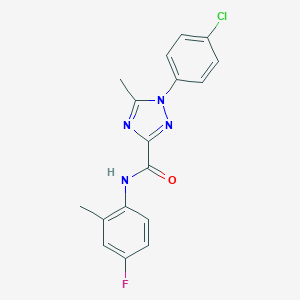 molecular formula C17H14ClFN4O B498270 1-(4-chlorophenyl)-N-(4-fluoro-2-methylphenyl)-5-methyl-1H-1,2,4-triazole-3-carboxamide 
