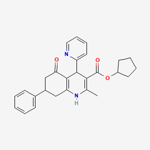 molecular formula C27H28N2O3 B4982833 cyclopentyl 2-methyl-5-oxo-7-phenyl-4-(2-pyridinyl)-1,4,5,6,7,8-hexahydro-3-quinolinecarboxylate 