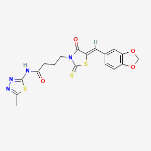 molecular formula C18H16N4O4S3 B4982899 4-[5-(1,3-benzodioxol-5-ylmethylene)-4-oxo-2-thioxo-1,3-thiazolidin-3-yl]-N-(5-methyl-1,3,4-thiadiazol-2-yl)butanamide 